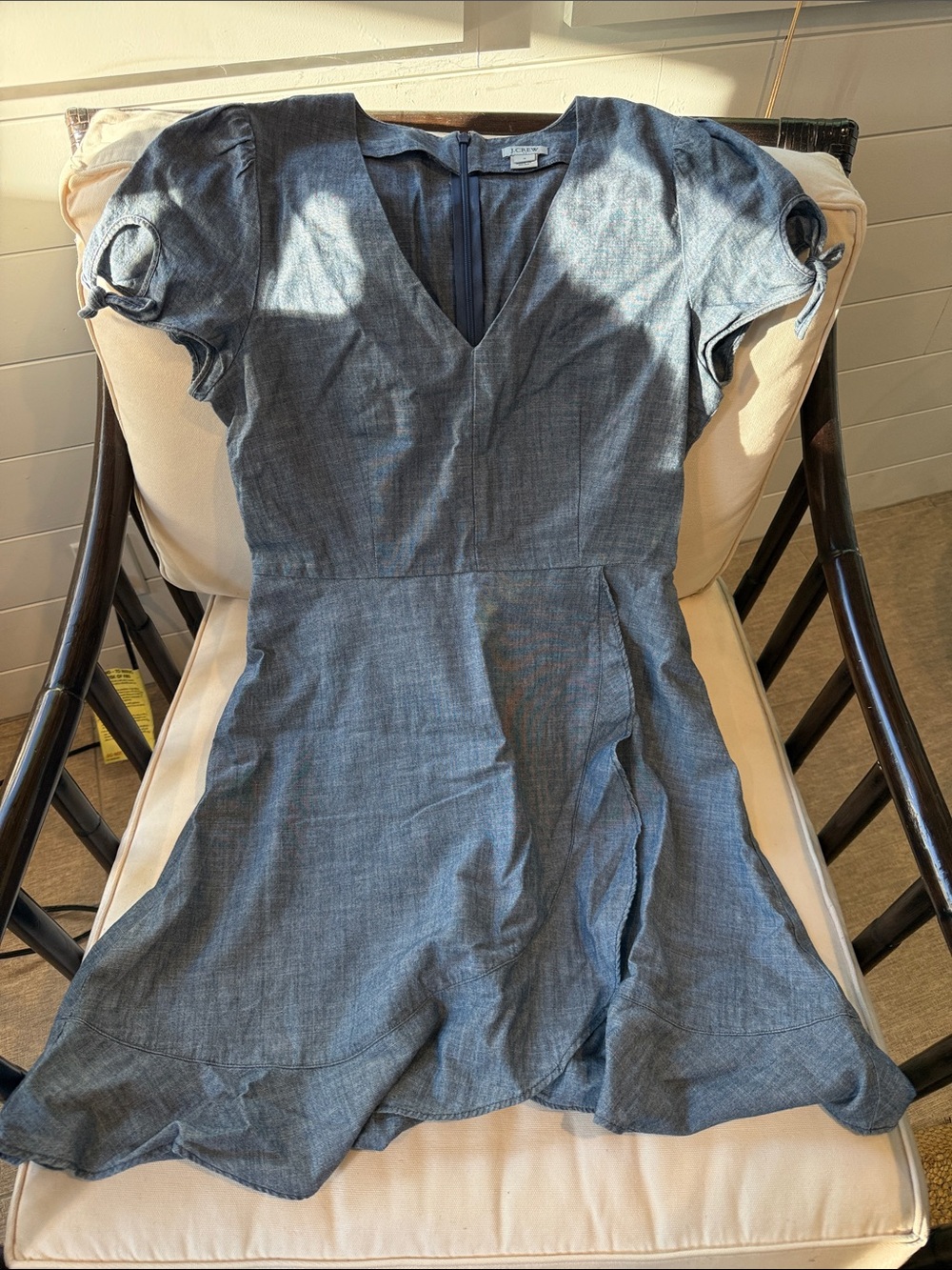 J. Crew Slate Blue V-Neck Short Puff Sleeve Mini Dress